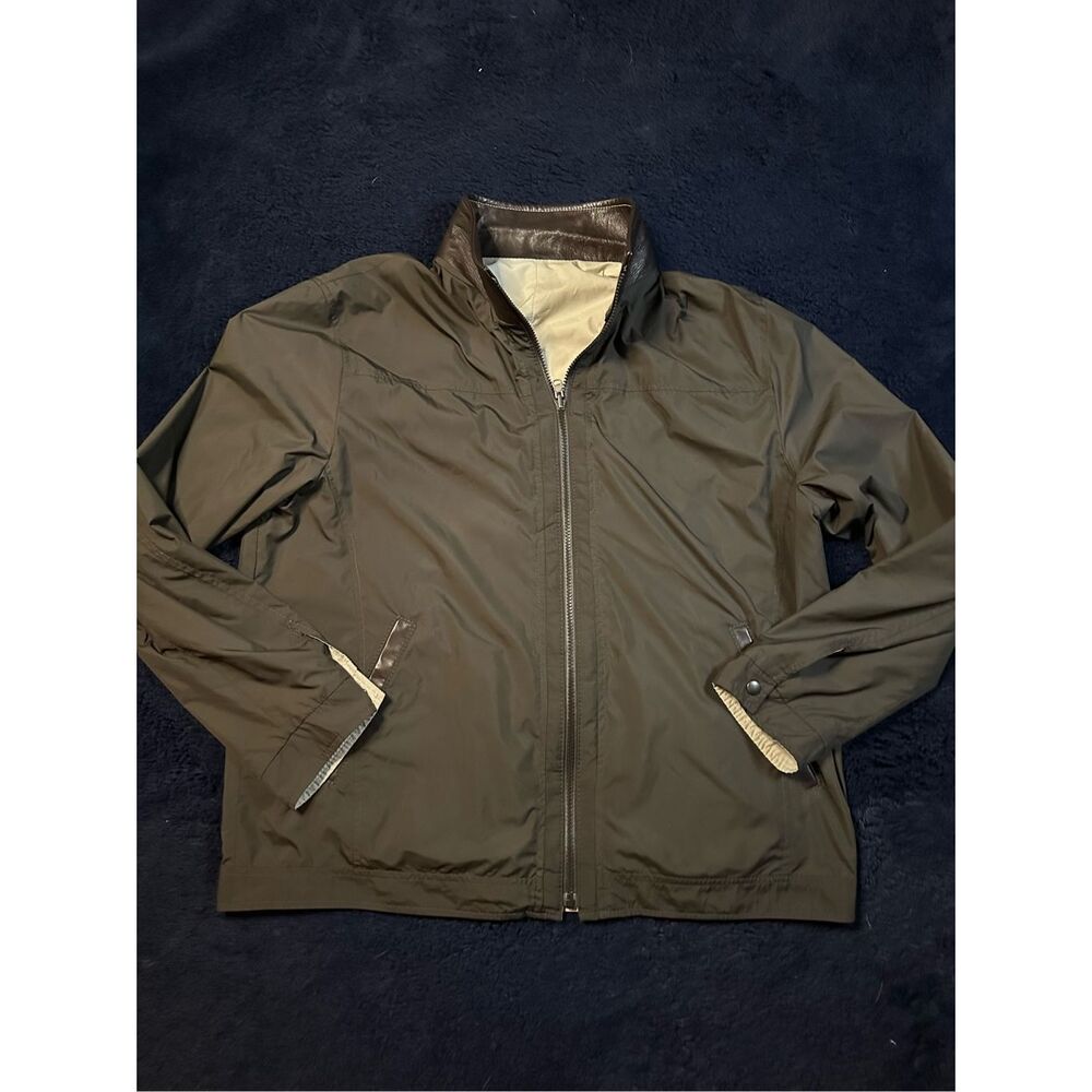 Johnston & Murphy Reversible Lambskin Leather Collared Windbreaker Mens Large B9